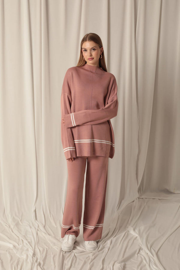 KKT Knitwear Fabric Thin Striped Women's Rose Dusty Suit - Richfield