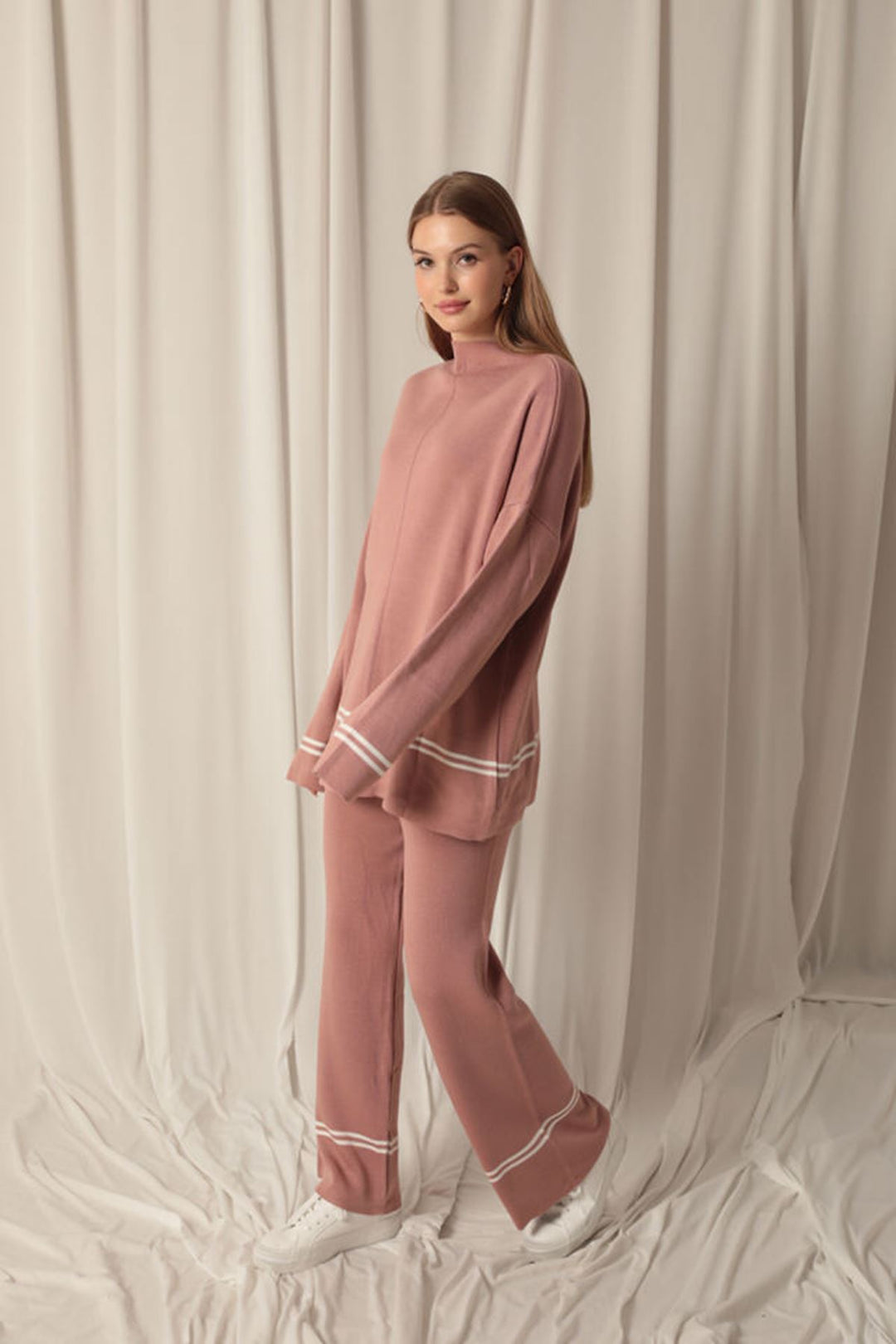 KKT Knitwear Fabric Thin Striped Women's Rose Dusty Suit - Richfield