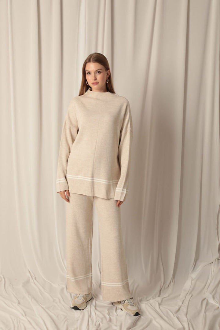 KKT Knitwear Fabric Thin Striped Women's Stone Suit - Dessau-Rosslau