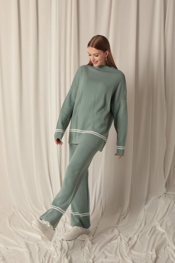 KKT Knitwear Fabric Women's Thin Striped Women's Mint Suit - Wayne