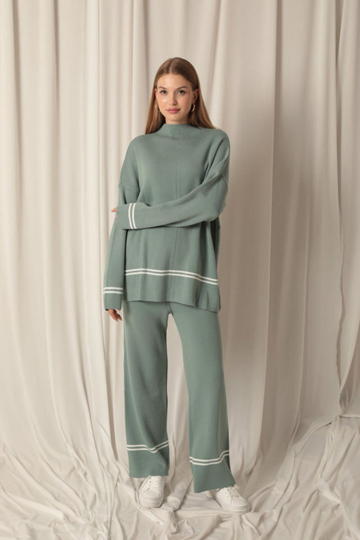 KKT Knitwear Fabric Women's Thin Striped Women's Mint Suit - Wayne