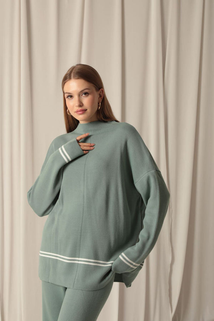 KKT Knitwear Fabric Women's Thin Striped Women's Mint Suit - Wayne