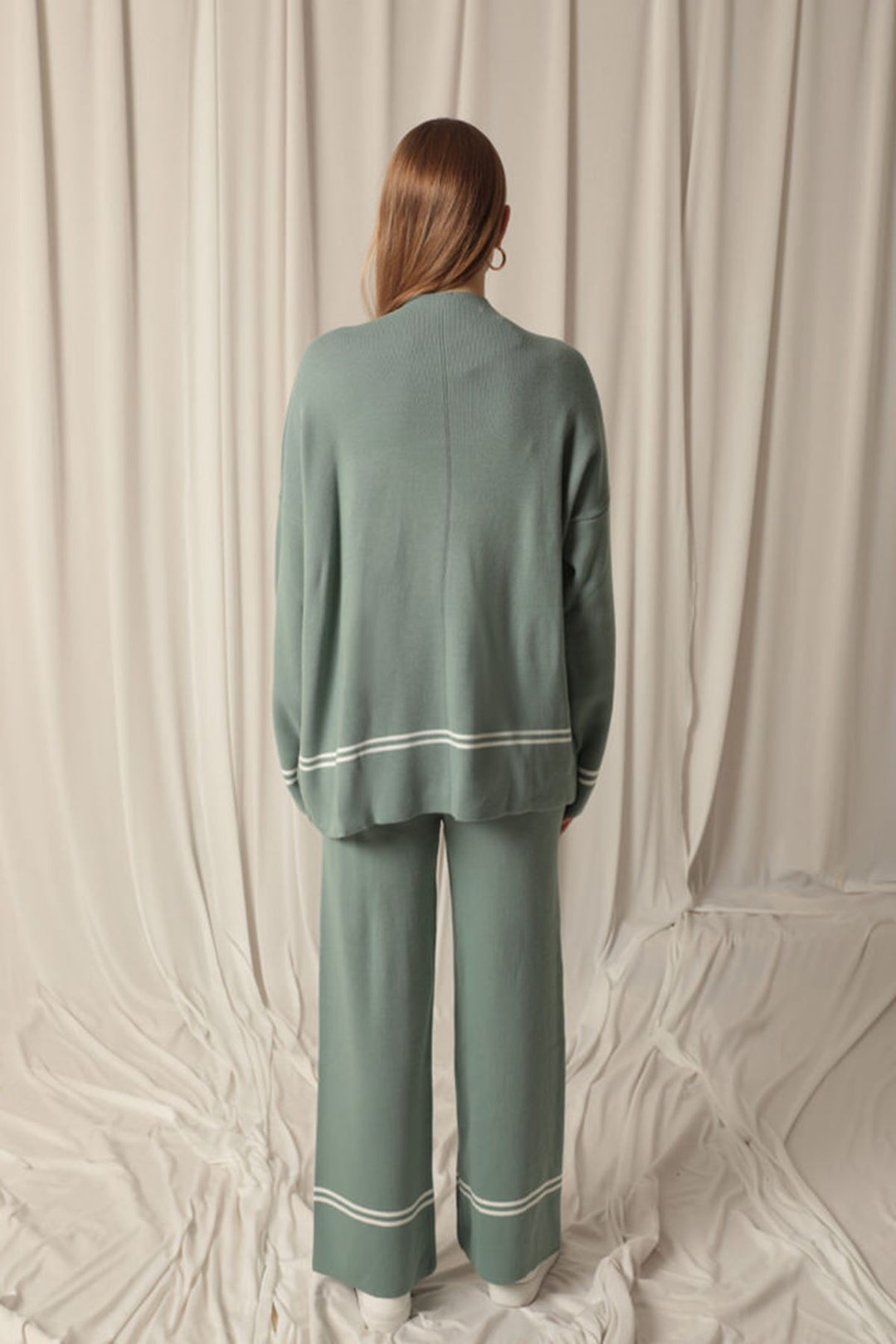 KKT Knitwear Fabric Women's Thin Striped Women's Mint Suit - Wayne