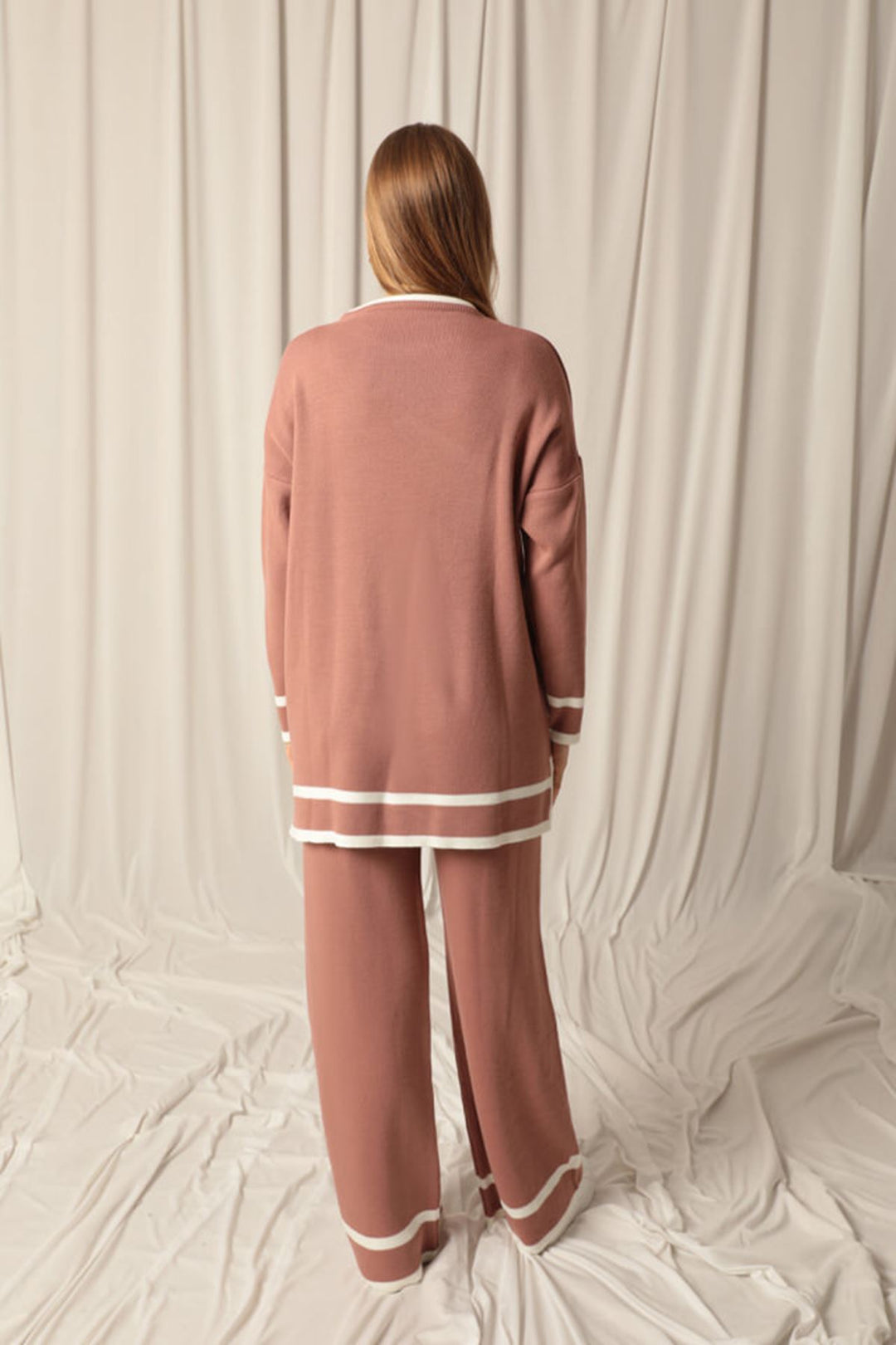 KKT Knitwear Fabric Thick Striped Women's Dusty Rose Suit - DeSoto