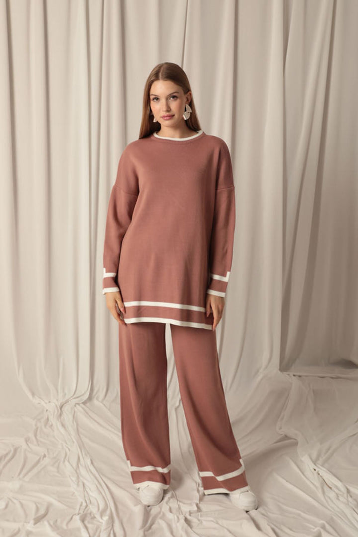 KKT Knitwear Fabric Thick Striped Women's Dusty Rose Suit - DeSoto