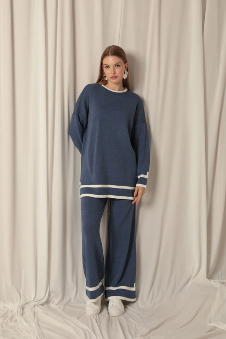 KKT Knitwear Fabric Thick Striped Women's Indigo Suit - Nottingham