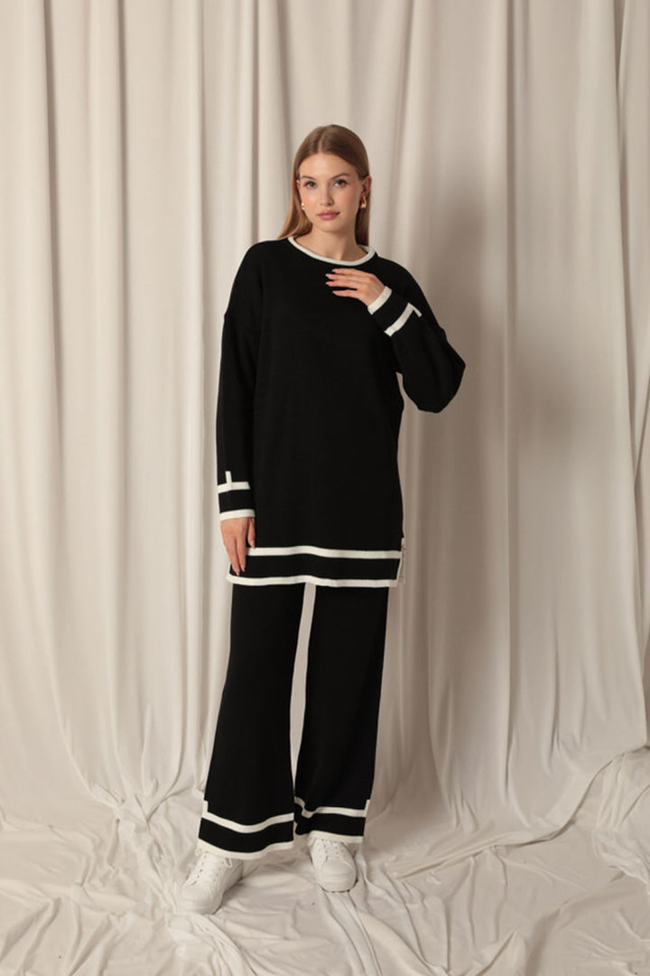 KKT Knitwear Fabric Thick Striped Women's Black Suit - Fermo