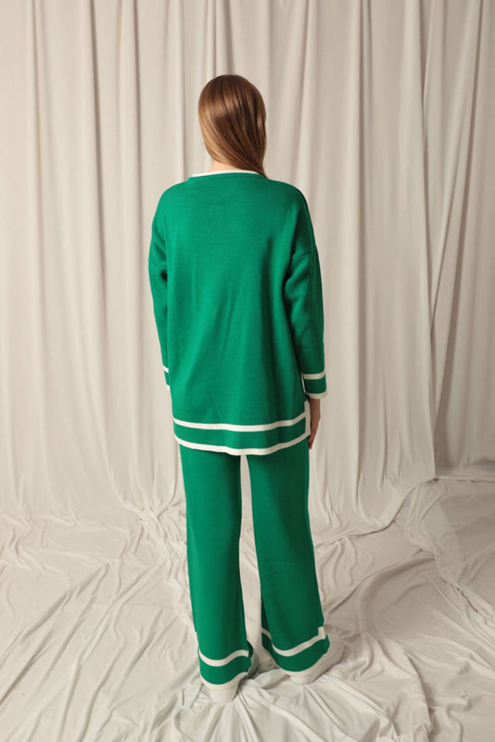 KKT Knitwear Fabric Thick Striped Women's Green Suit - Jilotepec