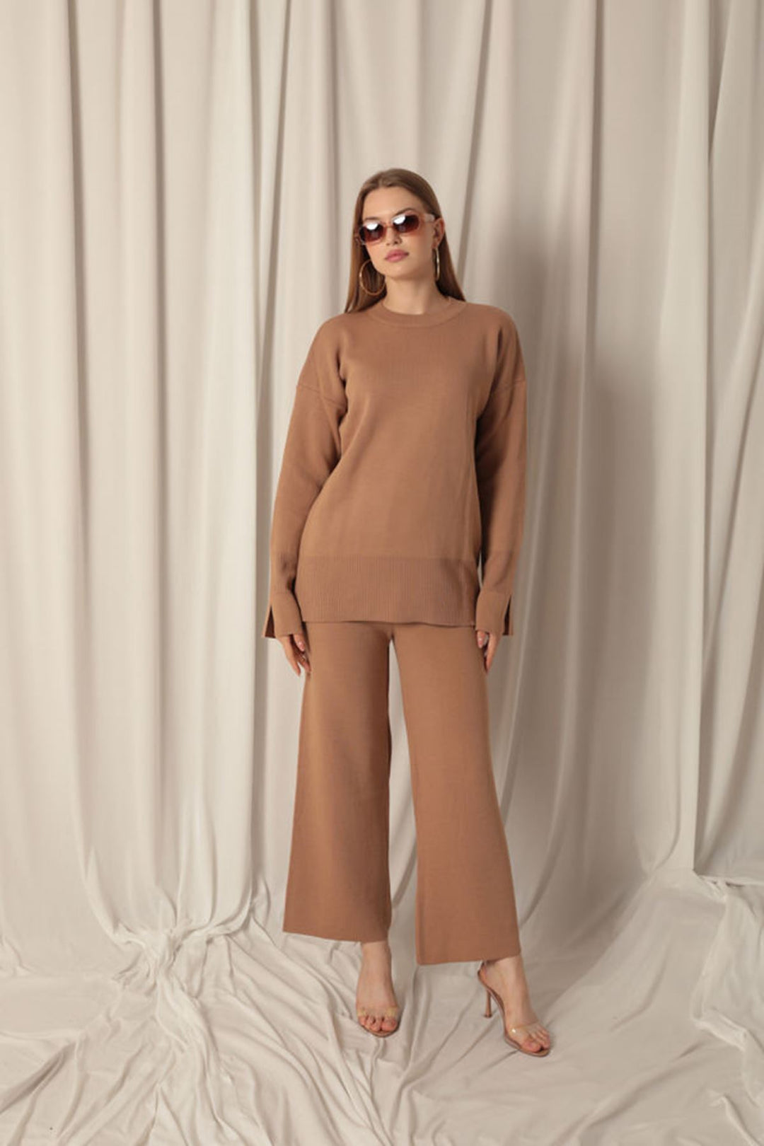 KKT Knitted Fabric Plain Women's Camel Suit - Weinheim