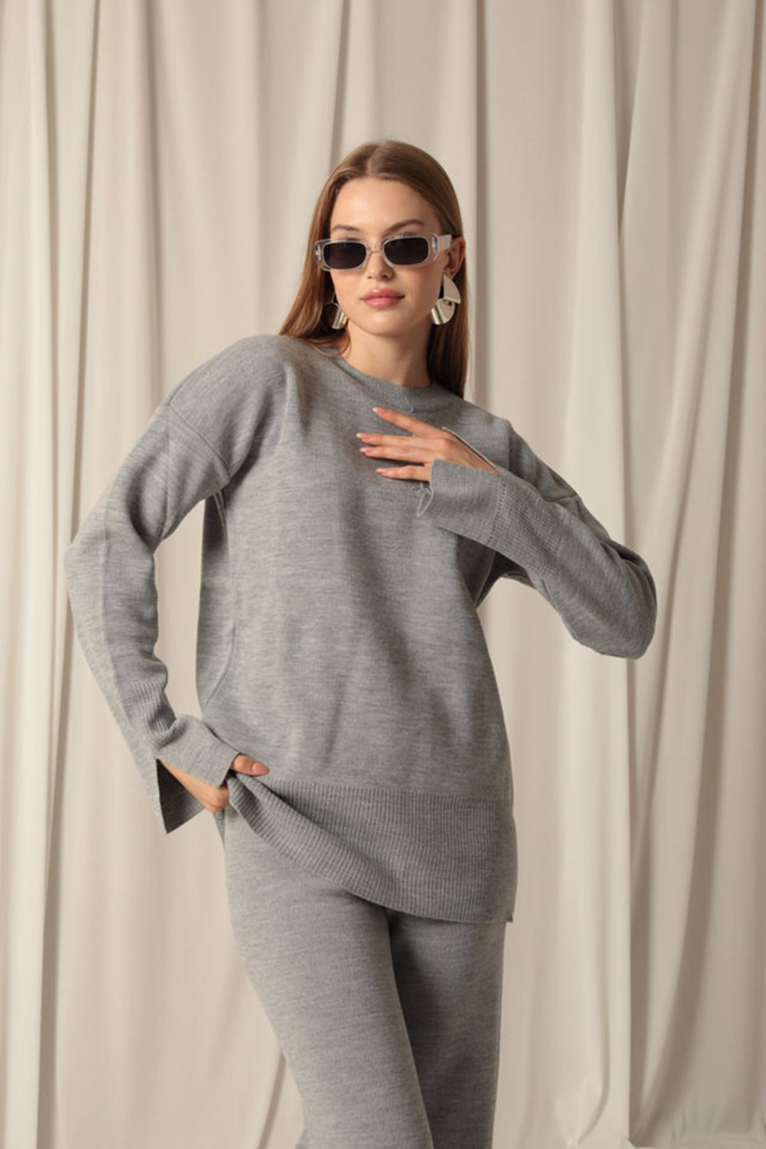 KKT Knitted Fabric Plain Women's Gray Suit - Giugliano in Campania