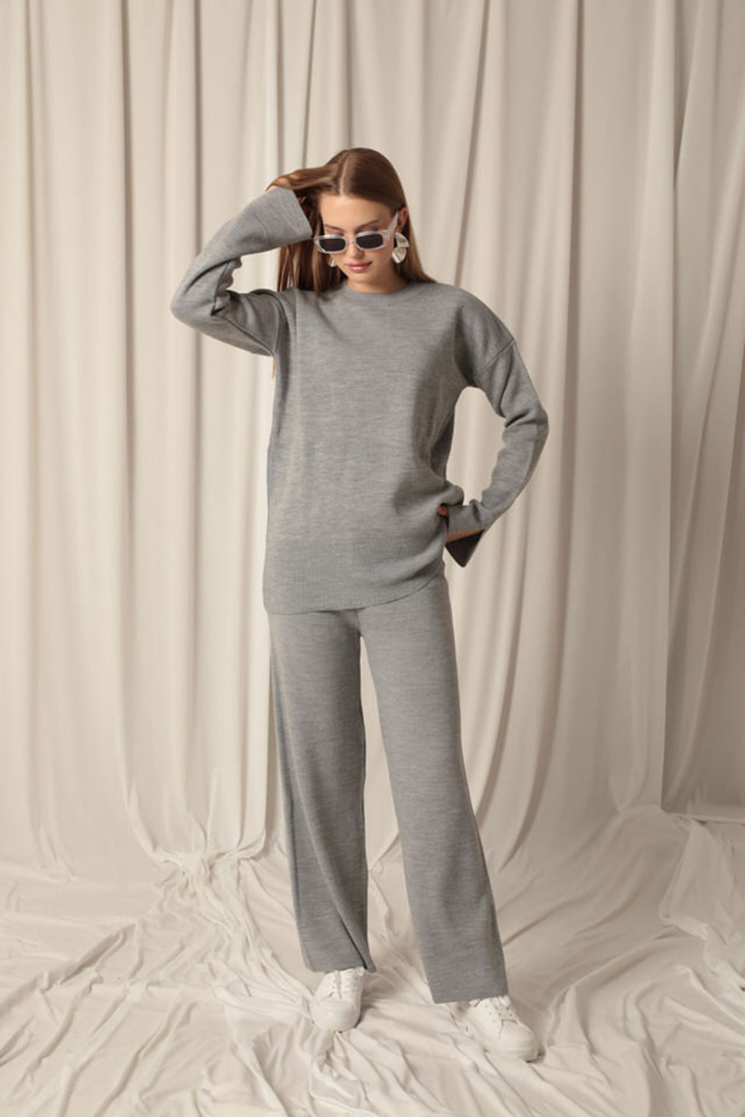 KKT Knitted Fabric Plain Women's Gray Suit - Giugliano in Campania