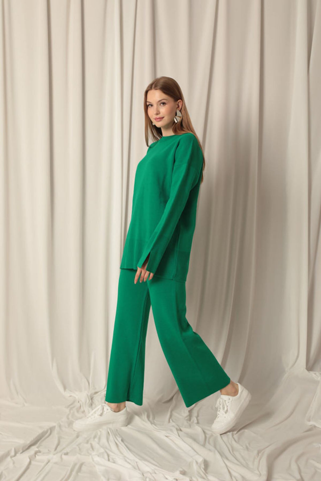 KKT Knitwear Fabric Plain Women's Green Suit - Paradise