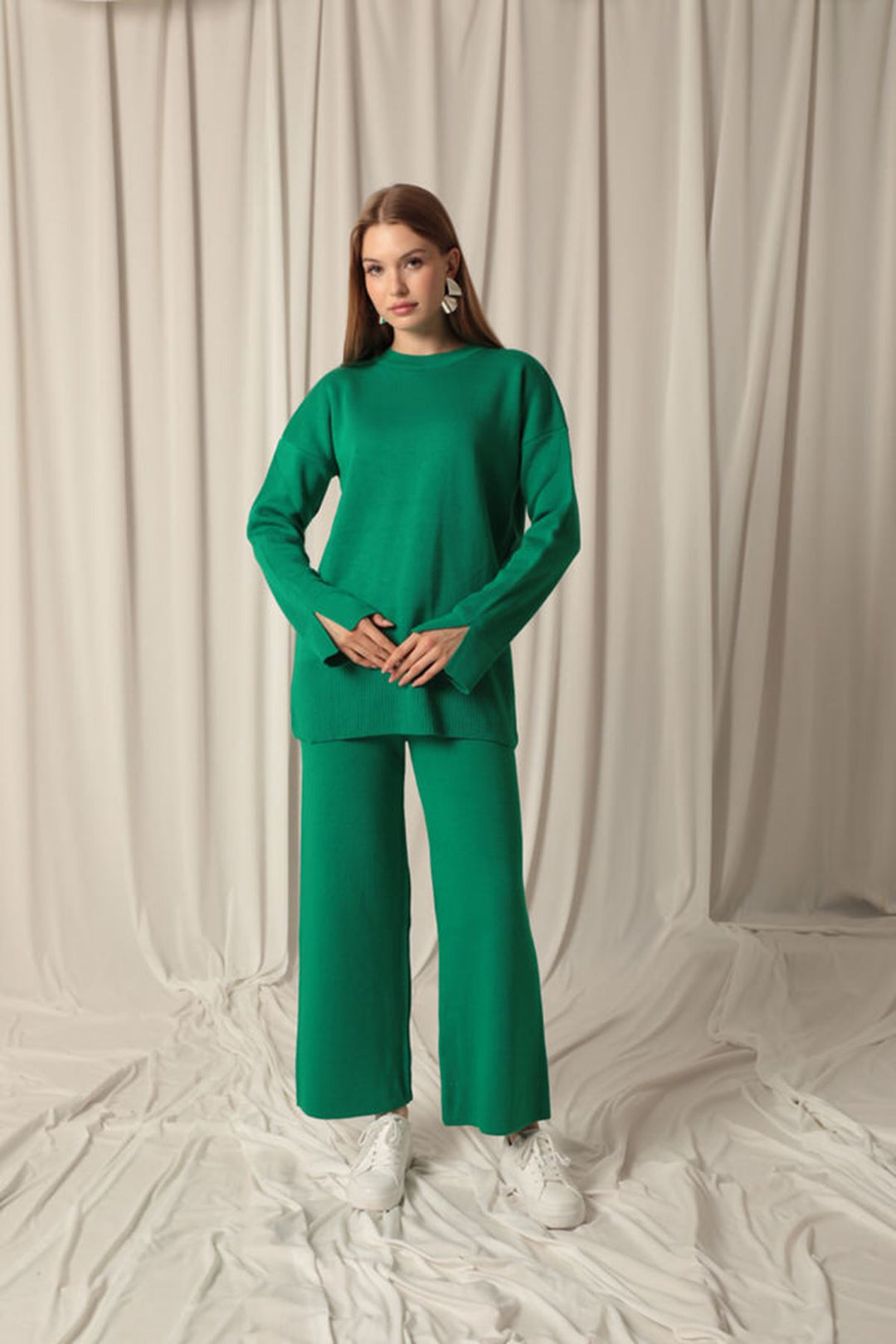 KKT Knitwear Fabric Plain Women's Green Suit - Paradise