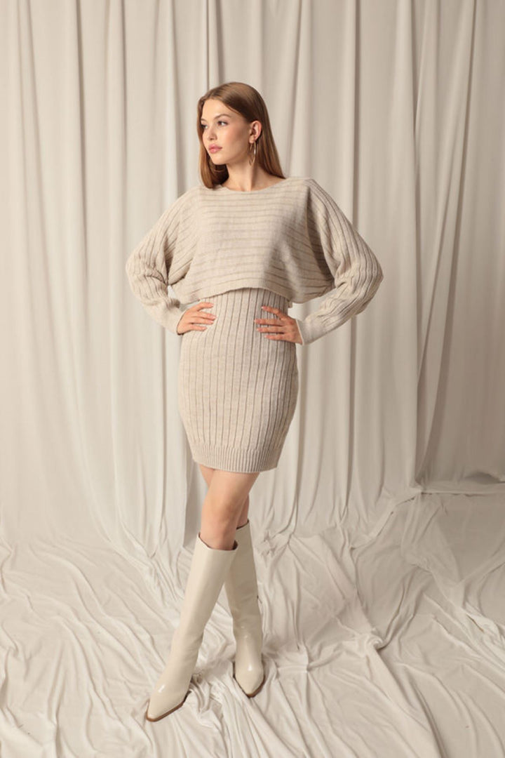 KKT Knitwear Fabric Sweater Dress Beige Suit - West Allis