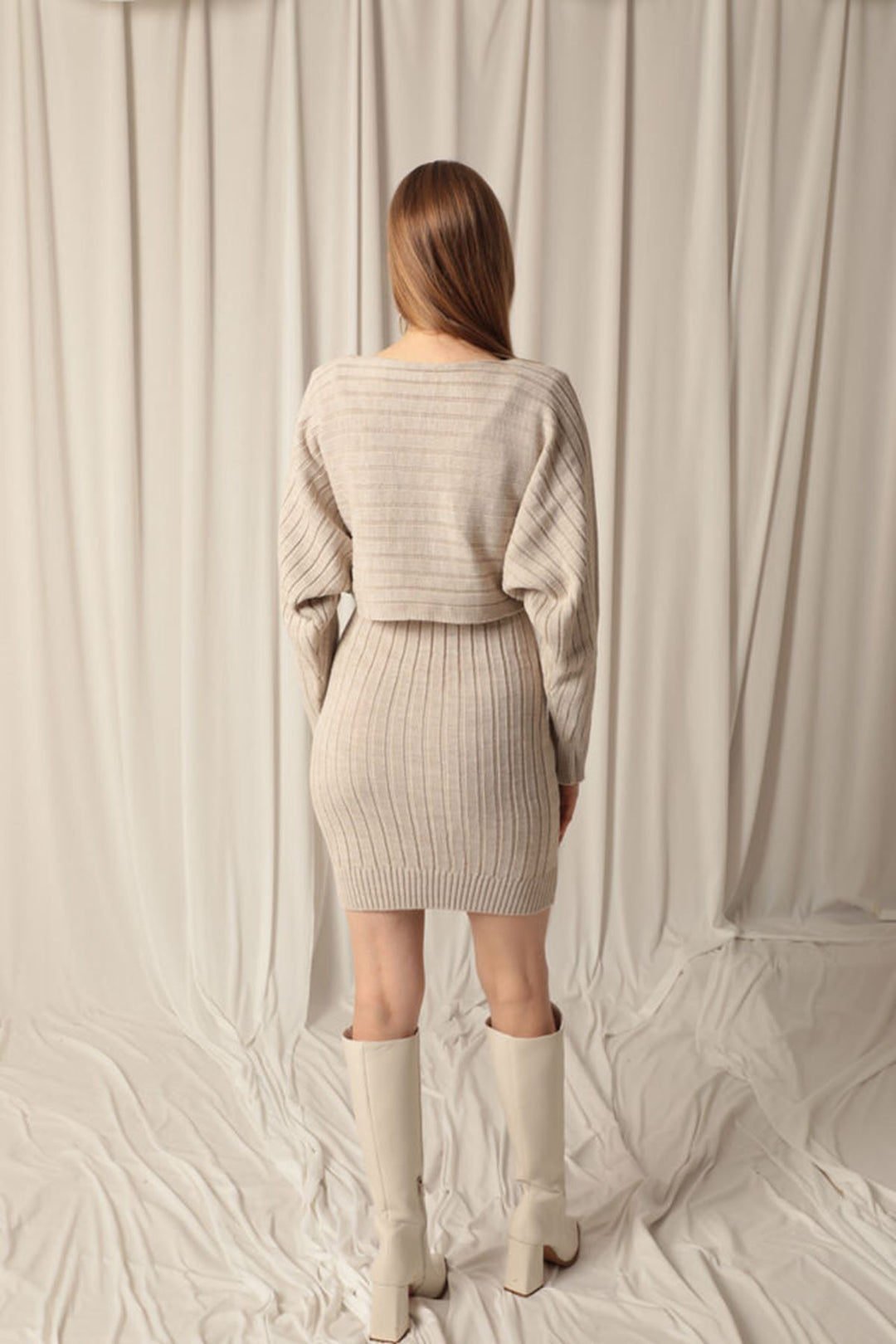 KKT Knitwear Fabric Sweater Dress Beige Suit - West Allis