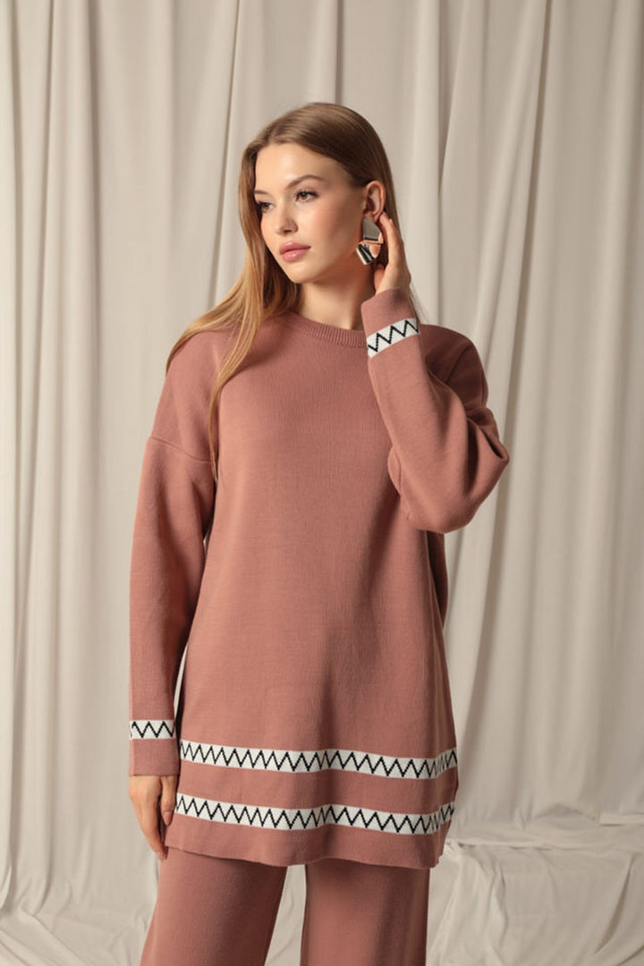 KKT Knitwear Fabric Ethnic Striped Women's Dusty Rose Suit - Ballarat