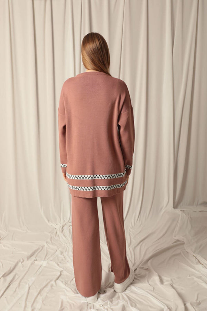 KKT Knitwear Fabric Ethnic Striped Women's Dusty Rose Suit - Ballarat