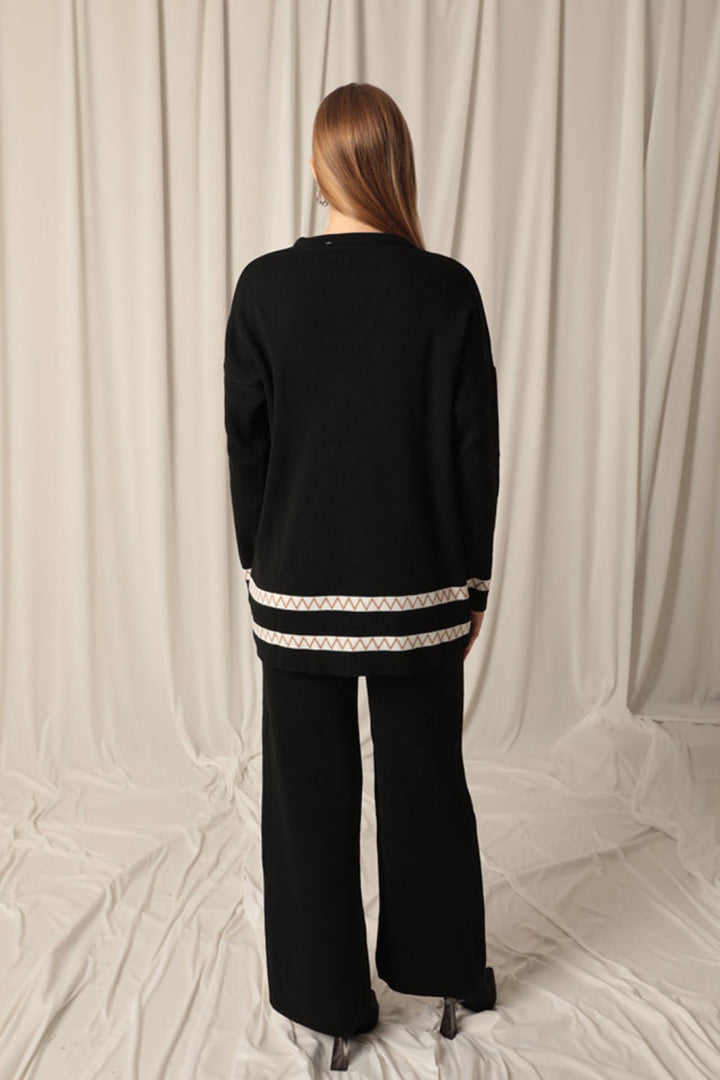 KKT Knitwear Fabric Ethnic Striped Women's Black Suit - Jiménez