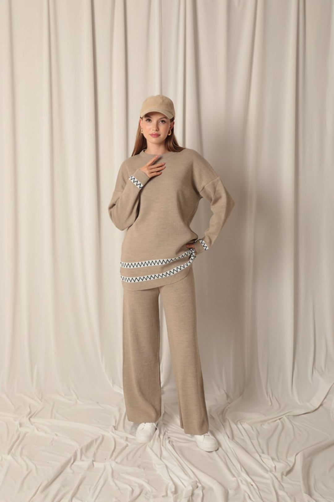 KKT Knitwear Fabric Ethnic Striped Women's Mink Suit - Cedar Falls