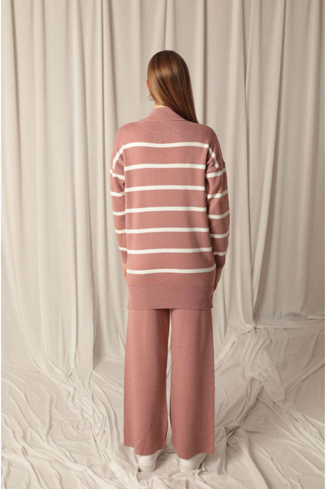 KKT Knitted Fabric Striped Women's Dusty Rose Suit - Tezoyuca