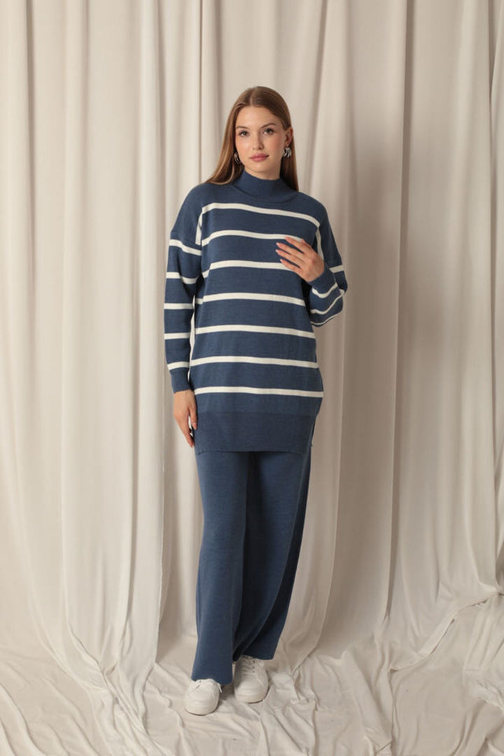 KKT Knitted Fabric Striped Women's Indigo Suit - Boryslav