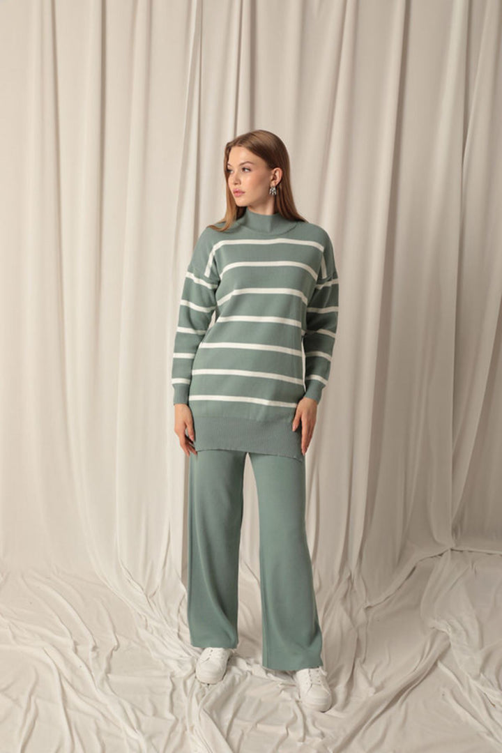 KKT Knit Fabric Striped Women's Mint Suit - Adeje