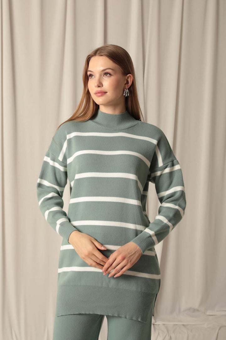 KKT Knit Fabric Striped Women's Mint Suit - Adeje