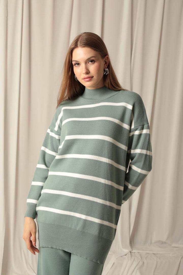 KKT Knit Fabric Striped Women's Mint Suit - Adeje