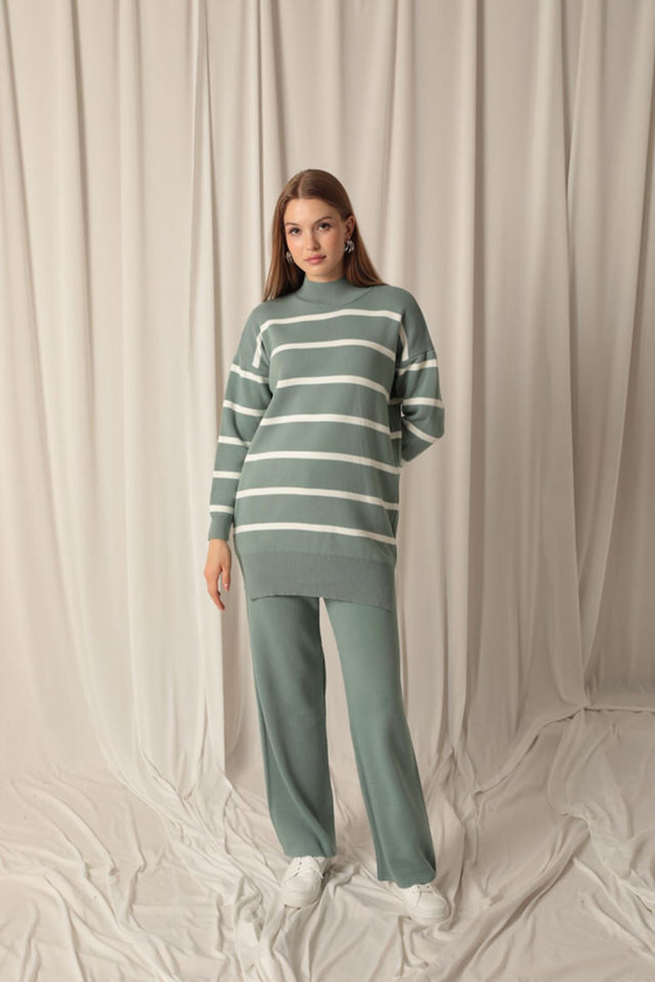 KKT Knit Fabric Striped Women's Mint Suit - Adeje