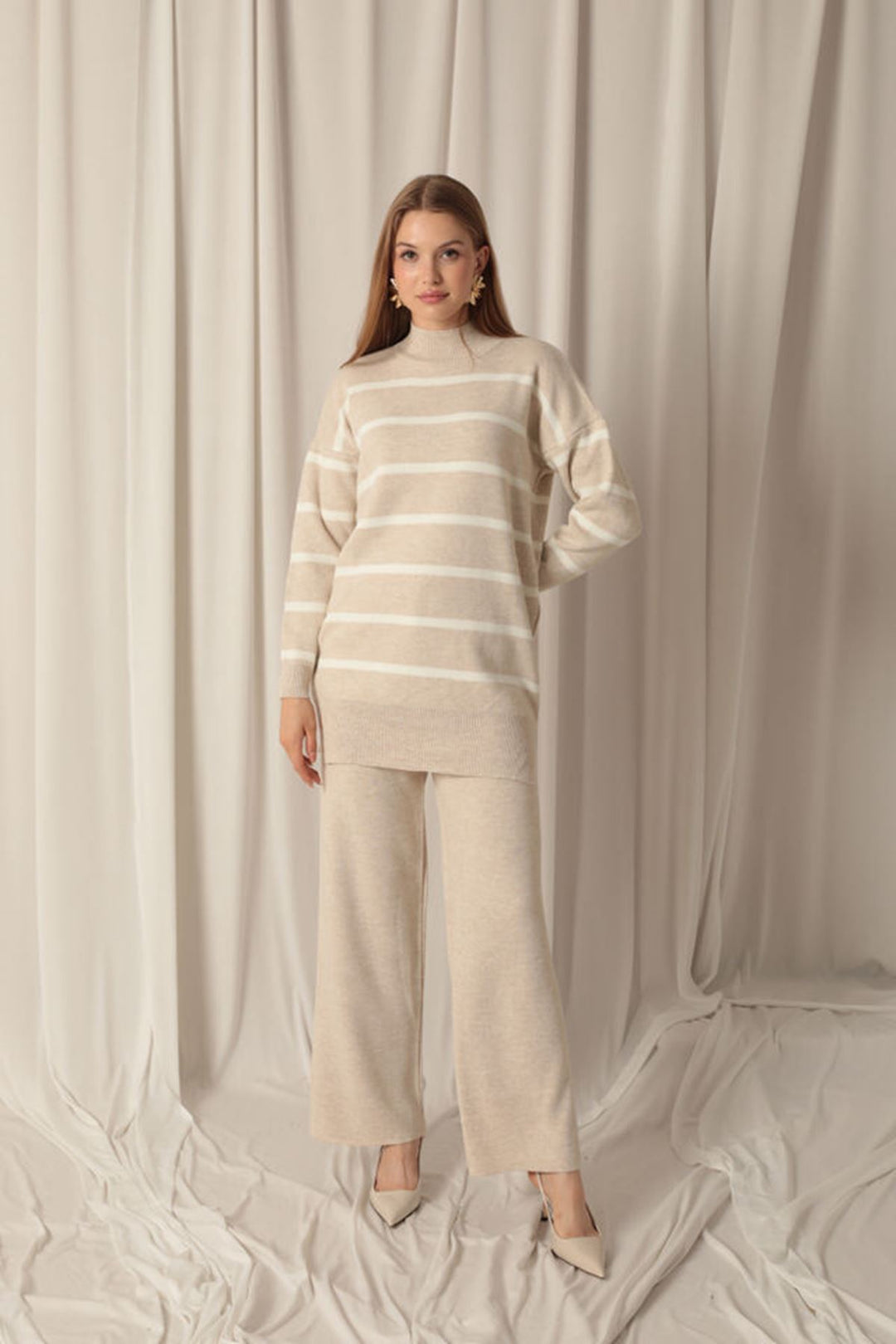 KKT Knitwear Fabric Striped Women's Stone Suit - Lake Elsinore