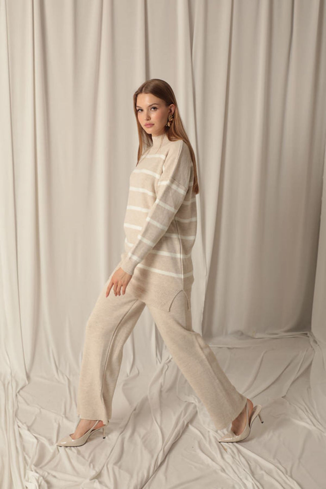 KKT Knitwear Fabric Striped Women's Stone Suit - Lake Elsinore