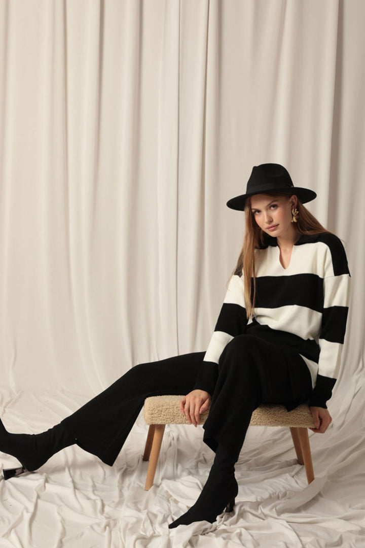 KKT Knitwear Fabric Striped Women's Black Suit - Jiquílpan de Juárez