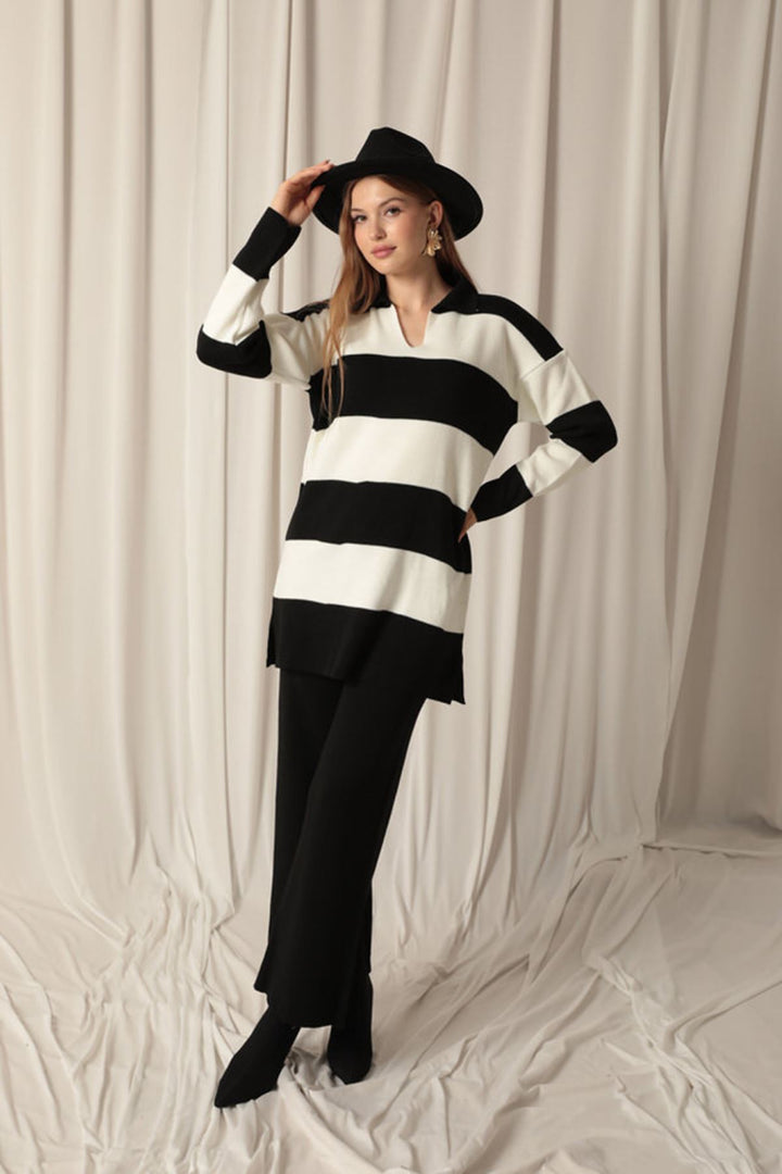 KKT Knitwear Fabric Striped Women's Black Suit - Jiquílpan de Juárez