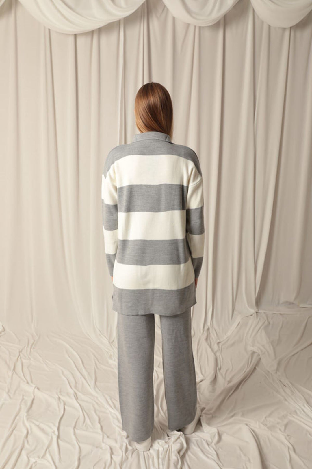 KKT Knitwear Fabric Striped Women's Gray Suit - Ontario