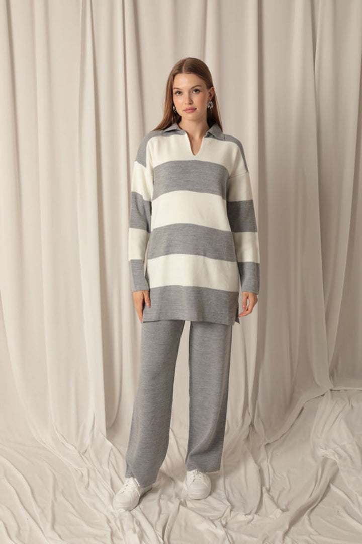 KKT Knitwear Fabric Striped Women's Gray Suit - Ontario