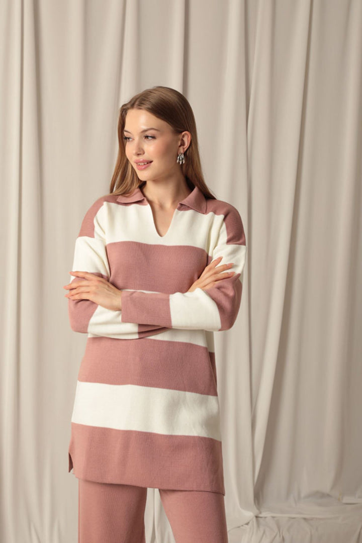 KKT Knitwear Fabric Striped Women's Dusty Rose Suit - Blue Springs