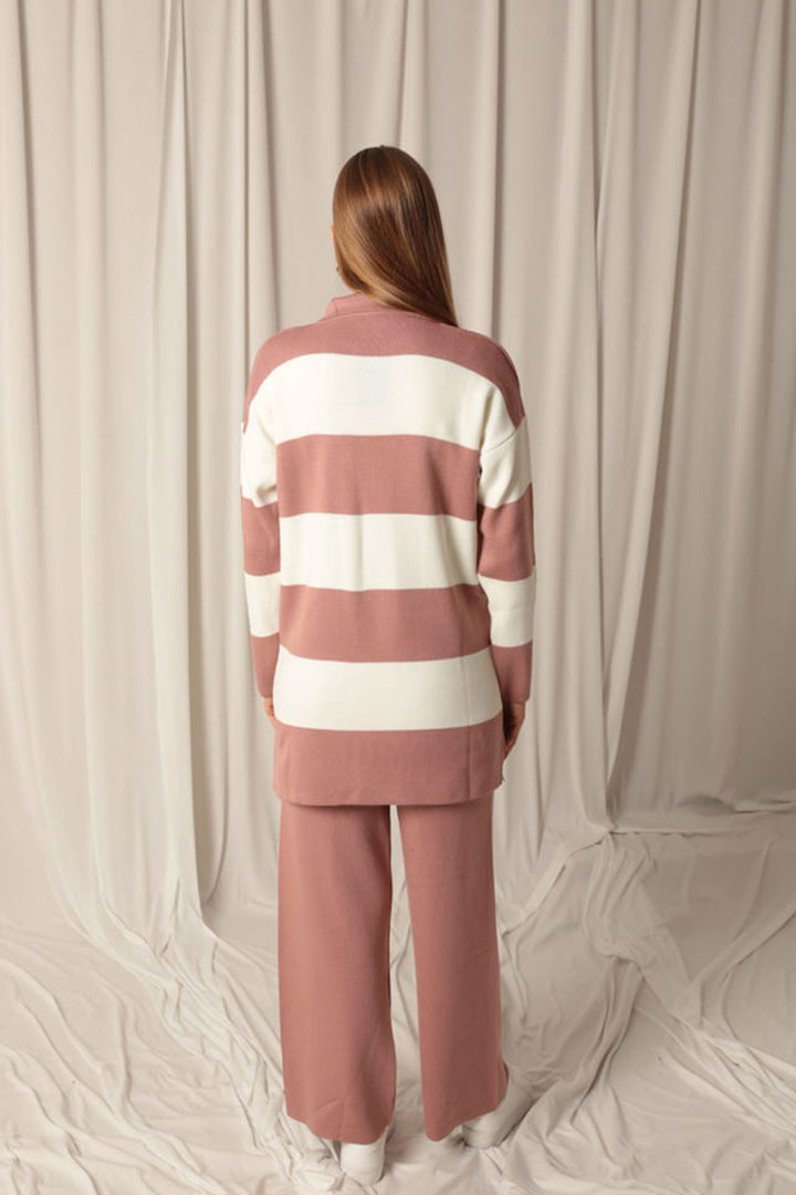 KKT Knitwear Fabric Striped Women's Dusty Rose Suit - Blue Springs