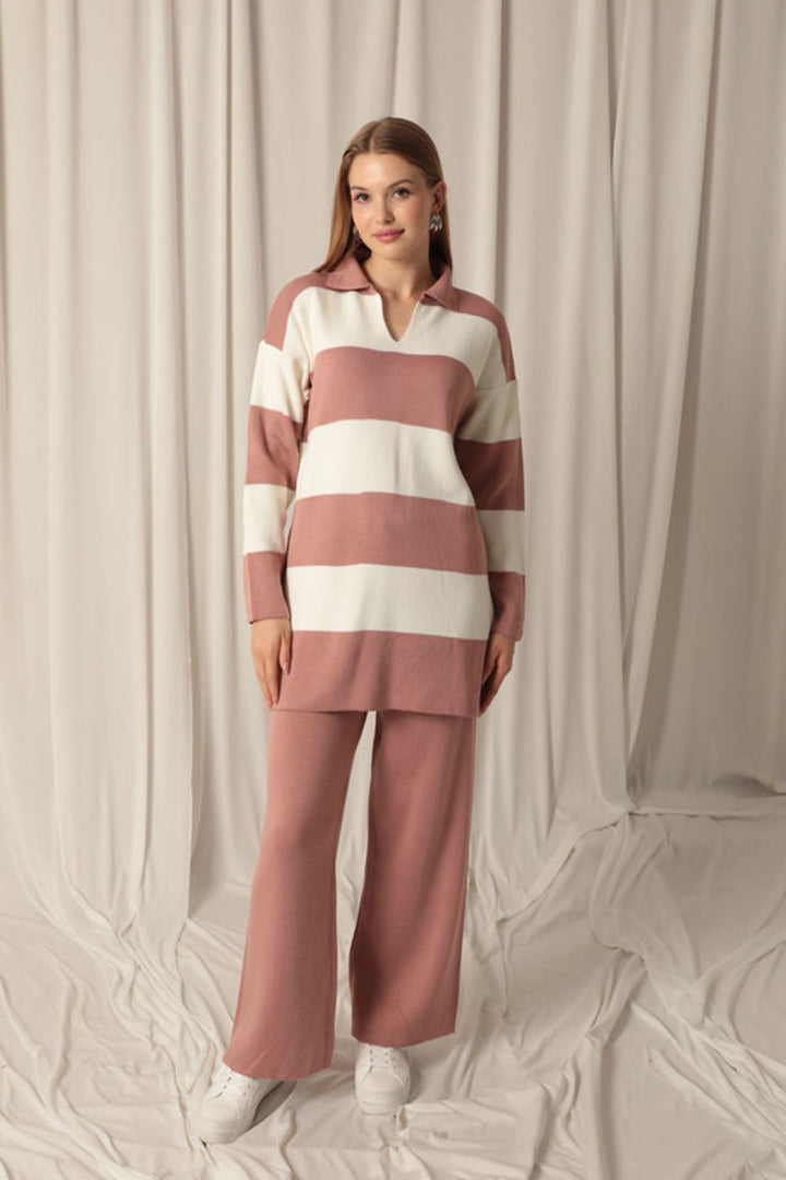 KKT Knitwear Fabric Striped Women's Dusty Rose Suit - Blue Springs