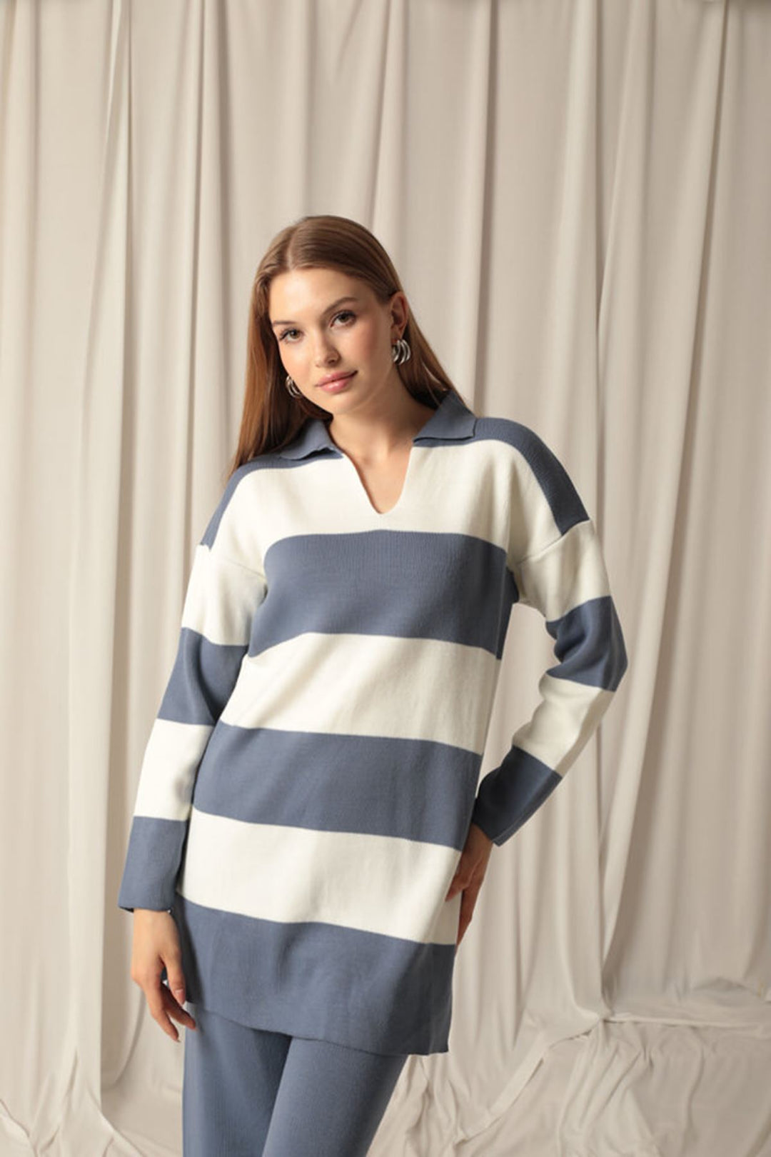 KKT Knitwear Fabric Striped Women's Indigo Suit - Houten