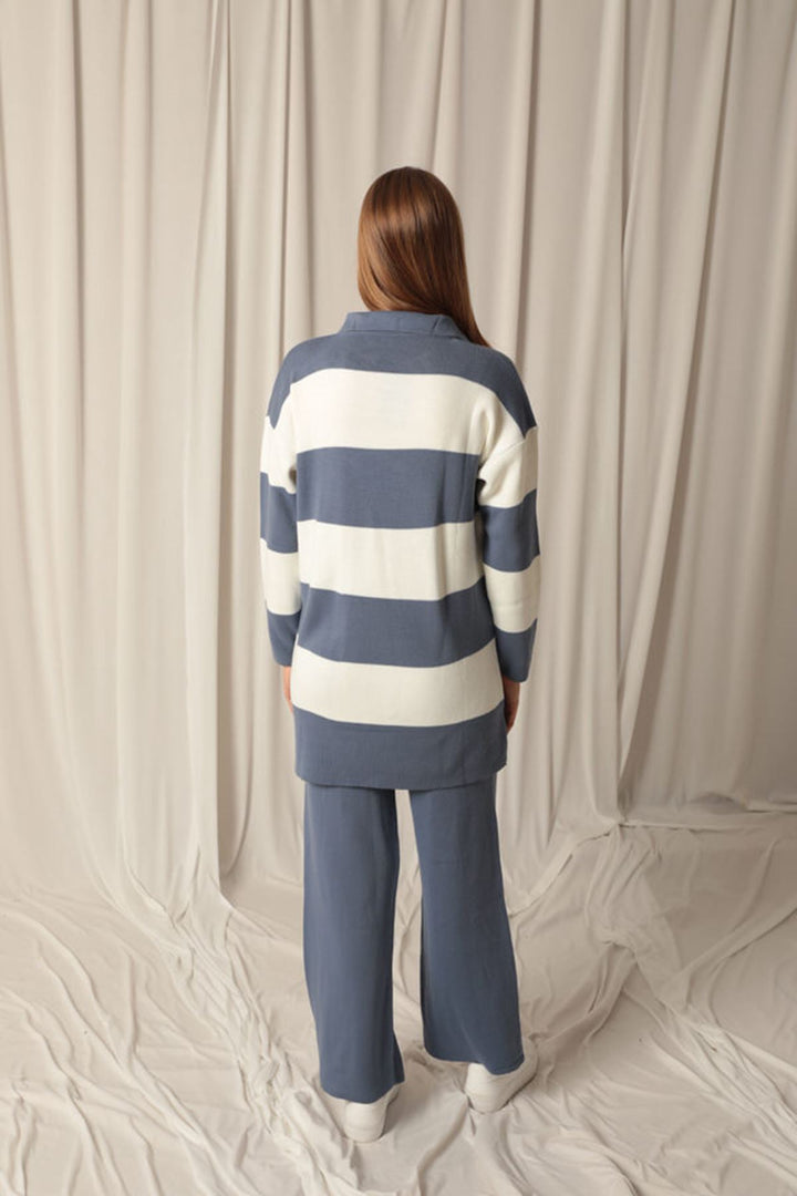 KKT Knitwear Fabric Striped Women's Indigo Suit - Houten