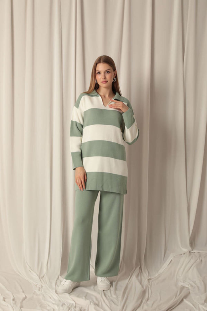 KKT Knit Fabric Striped Women's Mint Suit - Albano Laziale