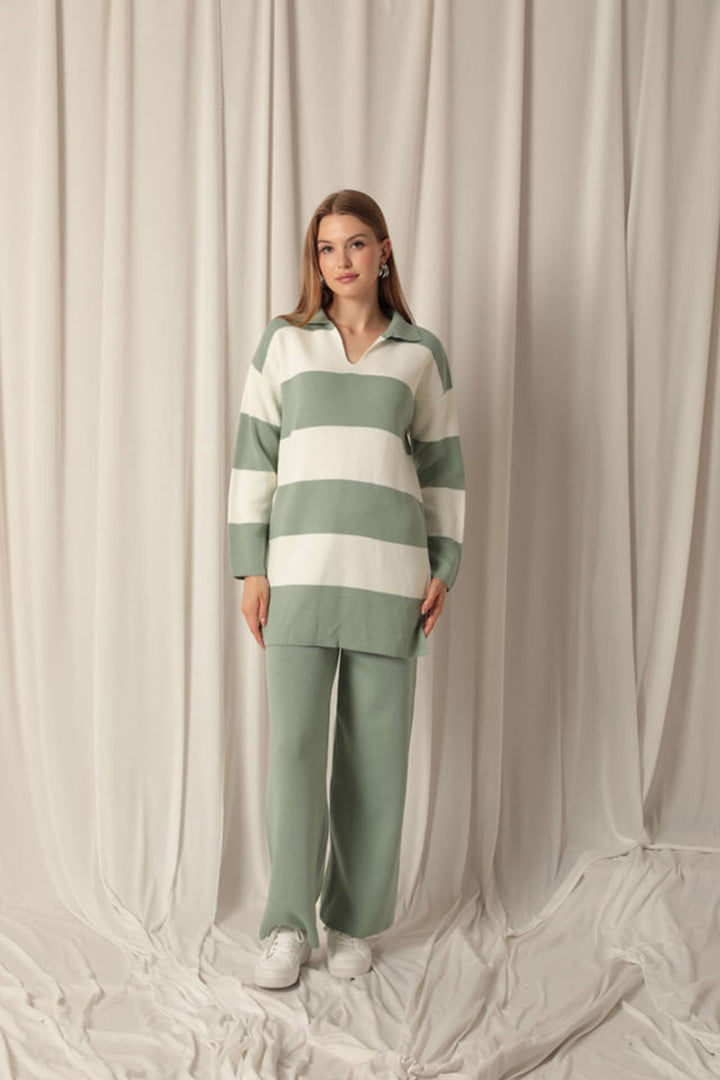 KKT Knit Fabric Striped Women's Mint Suit - Albano Laziale