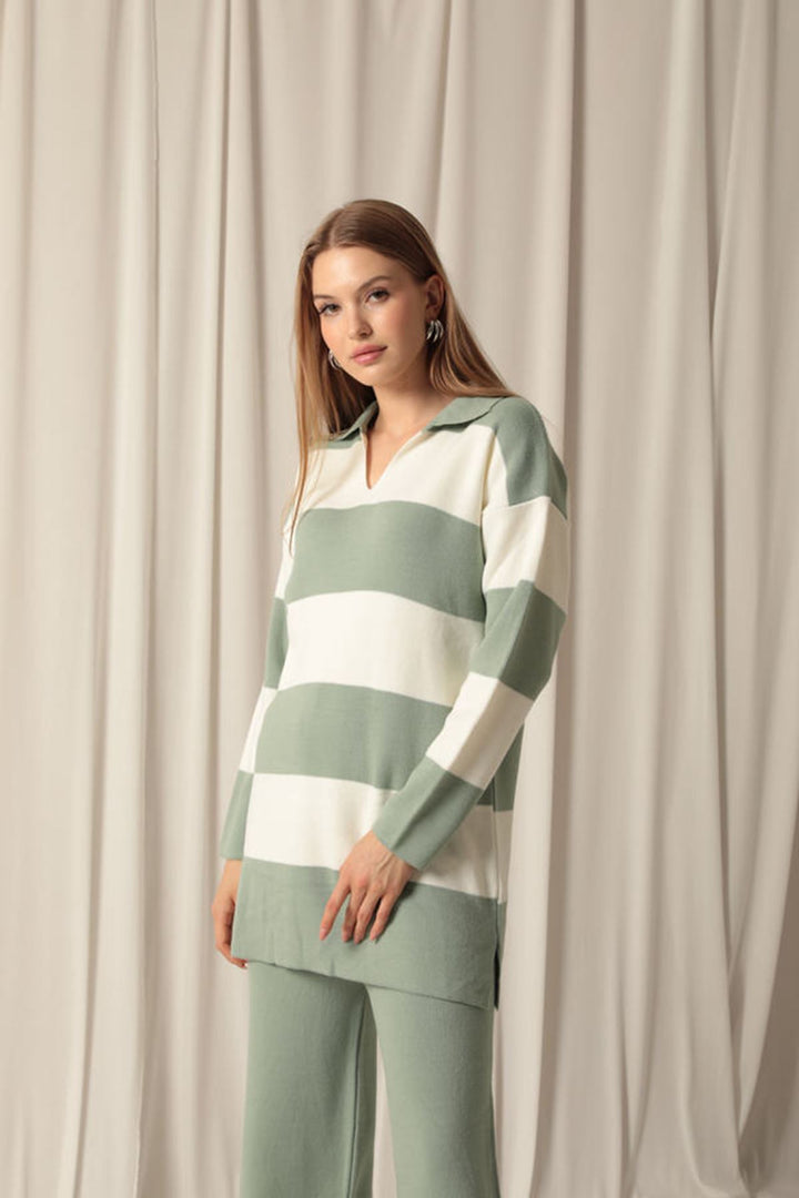 KKT Knit Fabric Striped Women's Mint Suit - Albano Laziale