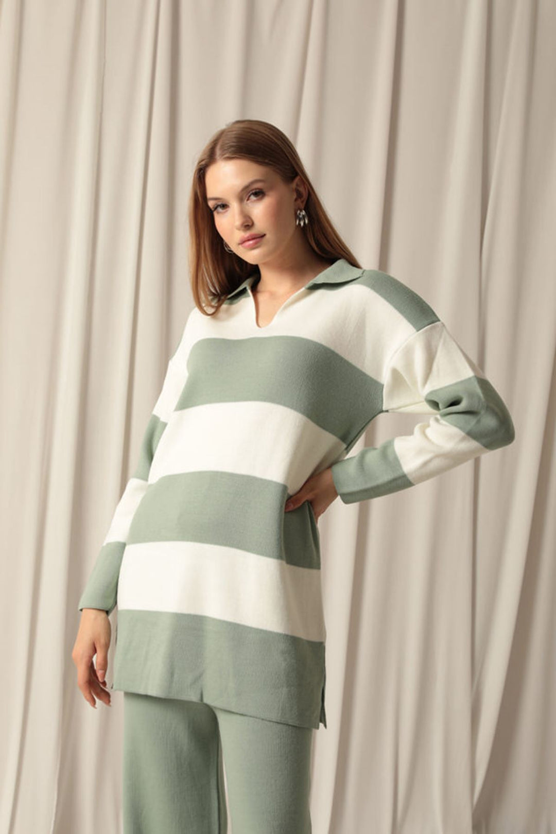 KKT Knit Fabric Striped Women's Mint Suit - Albano Laziale