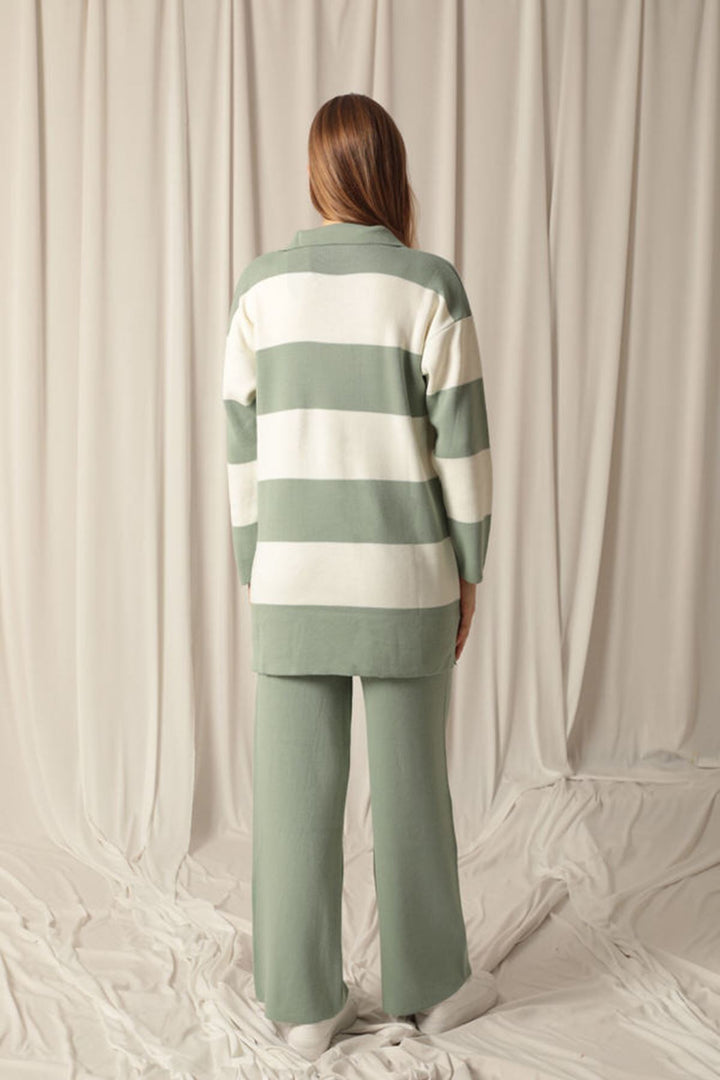 KKT Knit Fabric Striped Women's Mint Suit - Albano Laziale