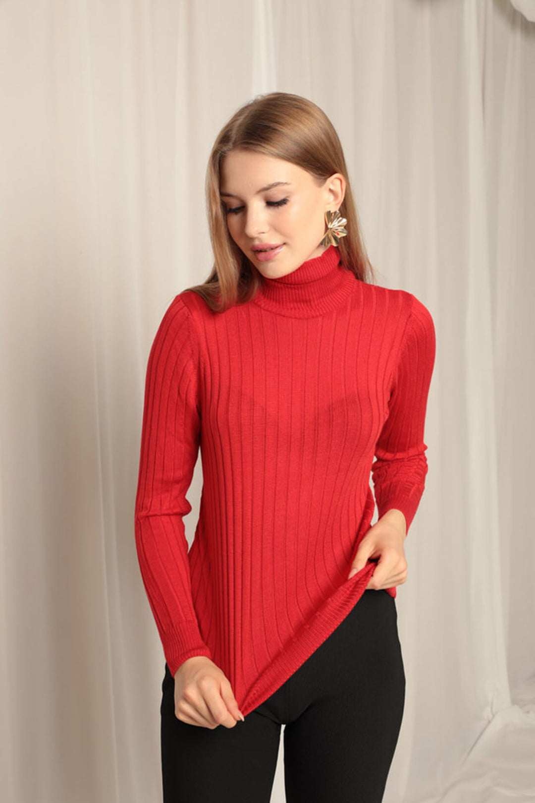 KKT Knitwear Fabric Turtleneck Women's Red Blouse - Timişoara