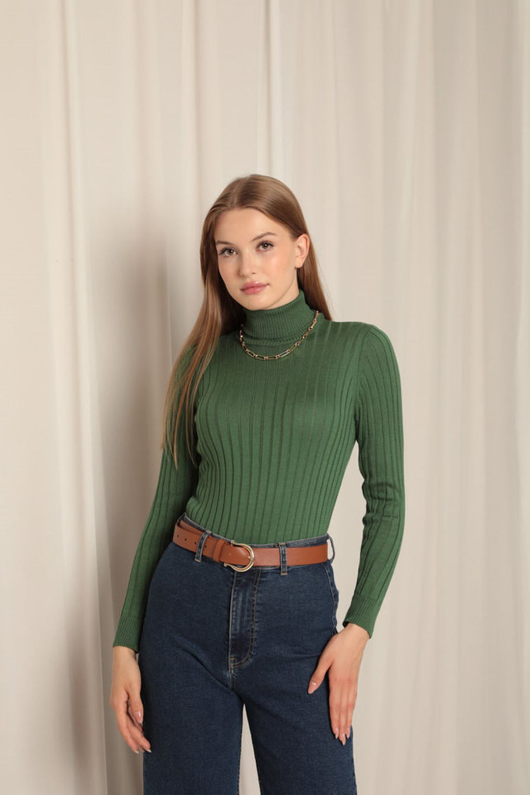 KKT Knitwear Fabric Turtleneck Women's Emerald Green Blouse - Königswinter