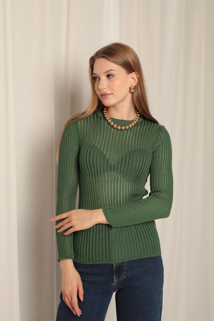 KKT Knitwear Fabric Crew Neck Women's Emerald Green Blouse - Bern