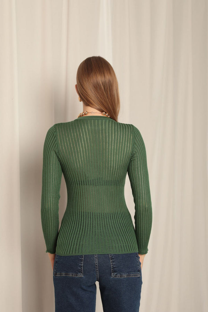 KKT Knitwear Fabric Crew Neck Women's Emerald Green Blouse - Bern