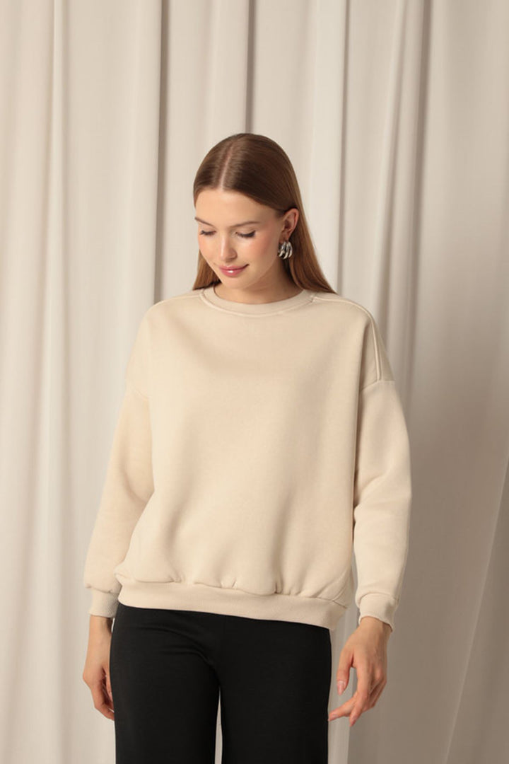 KKT Three Thread Fabric Zero Collar Women's Beige Sweater - Fayetteville